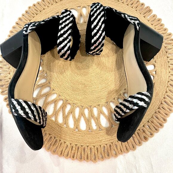 Rag & Co Black Silver Leather Suede Velcro Ankle Sandal Heels Size US 9 - Picture 5 of 12